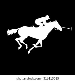 Polo player on isolated background. Horse polo silhouettes. Polo game. Silhouette of a polo player with horse. Colorful horse with rider or jockey. Equestrian sport