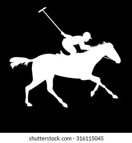 Polo player on isolated background. Horse polo silhouettes. Polo game. Silhouette of a polo player with horse. Colorful horse with rider or jockey. Equestrian sport