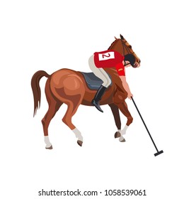 Polo player riding a horse. Vector illustration isolated on white background