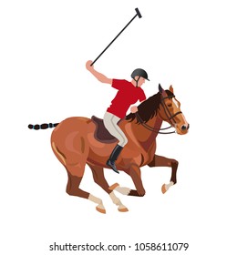 Polo player riding a horse. Vector illustration isolated on white background