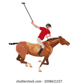 Polo player riding a horse. Vector illustration isolated on white background