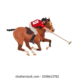 Polo player riding a horse. Vector illustration isolated on white background