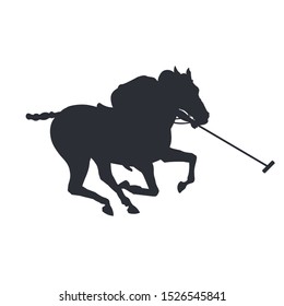 Polo rider horse. Black silhouette of a galloping player. Vector illustration isolated on white background