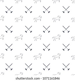 Polo seamless pattern, running horses and cross-sticks for polo. Vector illustration