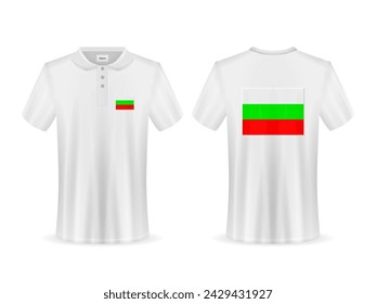 Polo shirt with Bulgaria flag on a white background. Vector illustration.