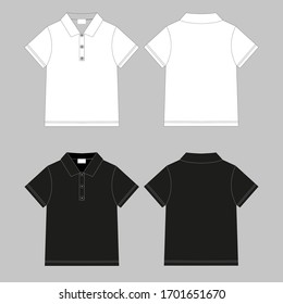 Polo shirt. Clothing for women and men. Set of colored unisex polo shirts. Pattern shirts, t-shirts for sewing or advertising. Rear and front view. Vector illustration.