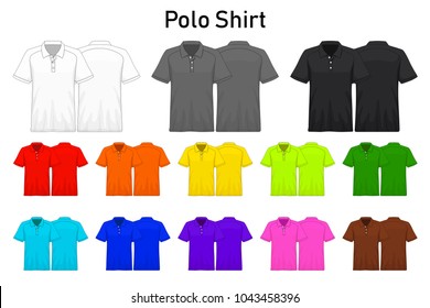 Polo Shirt color collection set for your design , mockup advertising , blank for printing , vector illustration , white black grey red orange yellow green blue purple pink brown color