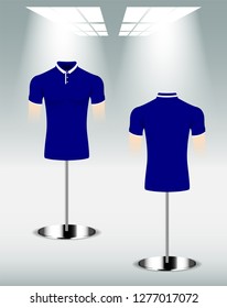 Polo shirt design back and front, deep pacific ocean blue color