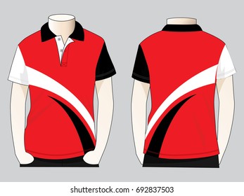 Polo Shirt Design With Curves Graphic Line White/Black Vector.Front And Back Views.