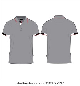 Polo Shirt Design Grey-Black- White-Red Vector. Front And Back Views.