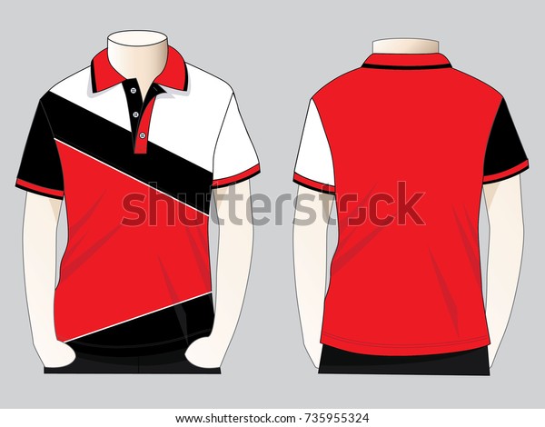 Polo Shirt Design Oblique Vector With\
Red/Black/White Colors.Front And Back\
Views.