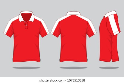 Polo Shirt Design With Red/White Colors Vector .Front, Back And Side Views.