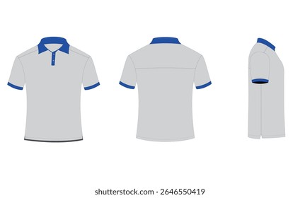 Polo shirt design for restaurant uniforms in stylish grey and blue colors, short sleeve variant.