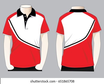 Polo Shirt Design Vector With Red/White/Black Colors.Front And Back Views.