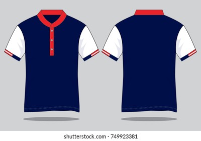 Polo Shirt Design Vector With Stand Up Collar, Small Placket,Half Jumper And Tree Colors.Front And Back Views.