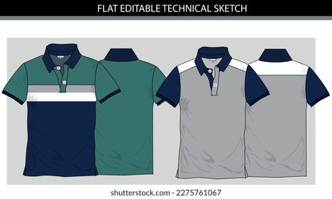 Polo Shirt Design Vector stock illustration, color blocks flat editable technical sketch vector file.