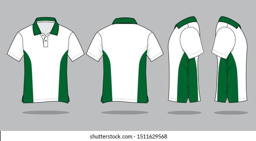 Polo Shirt Design Vector (White / Green)
: Front, Back and Side View