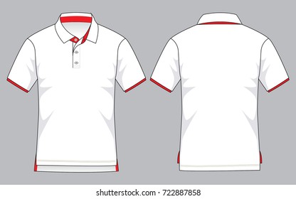 Polo Shirt Design White/Red Colors, Jumper Sleeve, Side Vents Hem.Front In Short,Back In Long.