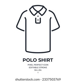 Polo shirt editable stroke outline icon isolated on white background flat vector illustration. Pixel perfect. 64 x 64.