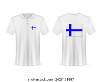 Polo shirt with Finland flag on a white background. Vector illustration.