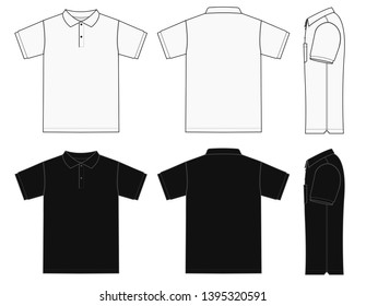 Polo Shirt (golf Shirt) Template Illustration ( Front/ Back/ Side ) / White& Black. No Pockets.