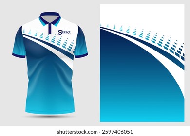 The polo shirt has a beautiful design with blue and navy blue as the main color. The top of the shirt has a white pattern mixed with curves, which helps to make the design stand out.