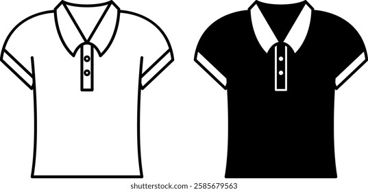 Polo Shirt Icons. Black And White Vector Designs. Shirt Variety With Collar And Short Sleeves. Tennis Shirt, Golf Shirt. Clothing Concept