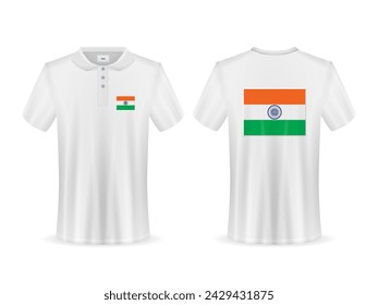 Polo shirt with India flag on a white background. Vector illustration.
