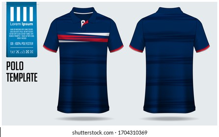 Polo shirt mockup template design for soccer jersey, football kit or sportswear. Sport uniform in front view and back view. T-shirt mock up for sport club. Fabric pattern. Shirt Vector Illustration.