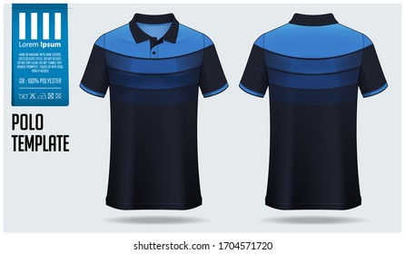 Polo shirt mockup template design for soccer jersey, football kit or sportswear. Sport uniform in front view and back view. T-shirt mock up for sport club. Fabric pattern. Shirt Vector Illustration.