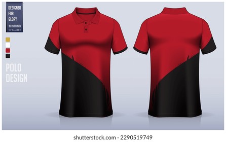 Polo shirt mockup template design for soccer jersey, football kit or sportswear. Sport uniform in front view and back view. T-shirt mockup for sport club. Fabric pattern. Vector Illustration.