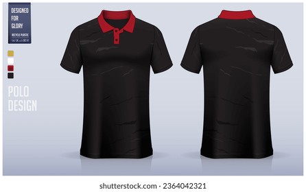 Polo shirt mockup template design for soccer jersey, football kit or sportswear. Sport uniform in front view and back view. T-shirt mockup for sport club. Fabric pattern. Vector Illustration.