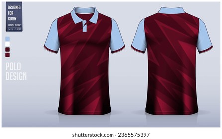 Polo shirt mockup template design for soccer jersey, football kit or sportswear. Sport uniform in front view and back view. T-shirt mockup for sport club. Fabric pattern. Vector Illustration.