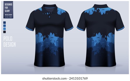 Polo shirt mockup template design for soccer jersey, football kit or sportswear. Sport uniform in front view and back view. T-shirt mockup for sport club. Fabric pattern. Vector Illustration.