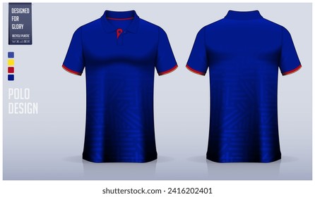 Polo shirt mockup template design for soccer jersey, football kit or sportswear. Sport uniform in front view and back view. T-shirt mockup for sport club. Fabric pattern. Vector Illustration.