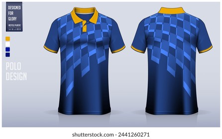 Poloshirt Mockup Template Design für Fußball Trikot, Fußball Kit oder Sportbekleidung. Sportuniform in Vorder- und Rückansicht. T-Shirt Mockup für den Sportverein. Stoffmuster. In: Vector Illustration.