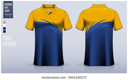 Polo shirt mockup template design for soccer jersey, football kit or sportswear. Sport uniform in front view and back view. T-shirt mockup for sport club. Fabric pattern. Vector Illustration.