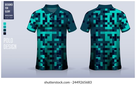 Polo shirt mockup template design for soccer jersey, football kit or sportswear. Sport uniform in front view and back view. T-shirt mockup for sport club. Fabric pattern. Vector Illustration.