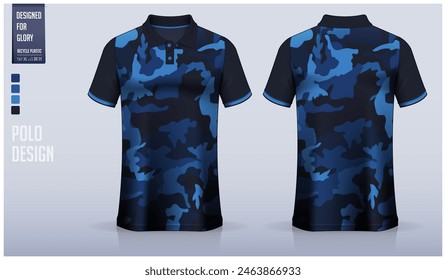 Polo shirt mockup template design for soccer jersey, football kit or sportswear. Sport uniform in front view and back view. T-shirt mockup for sport club. Fabric pattern. Vector Illustration.