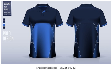 Polo shirt mockup template design for soccer jersey, football kit or sportswear. Sport uniform in front view and back view. T-shirt mockup for sport club. Fabric pattern. Vector Illustration.