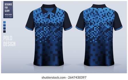 Modelo de modelo de modelo de camisa Polo para camisa de futebol, kit de futebol ou roupas esportivas. Uniforme desportivo na vista frontal e vista traseira. Montagem de camiseta para o clube esportivo. Padrão de tecido. Ilustração de vetor.