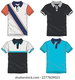 Polo shirt with necklace and bracelets. Classic. Vector illustration. Flat technical drawing. Jaw template.