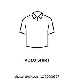 ícone do esboço da camisa polo. Vetor linear do conceito de roupas. Ícone de camisa polo linha fina isolado no fundo branco