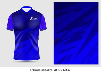 A polo shirt in a perfect mix of blue and purple tones. The pattern on the shirt is a diagonal line that creates a dynamic and moving feel.