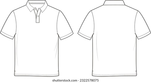 Polo shirt with ribbed collar and armbands. Classic Fit. Vector illustration. Flat technical drawing. Mockup template.