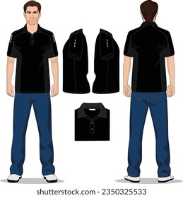 Polo shirt with ribbed collar and armbands. Classic Fit. Vector illustration. Flat technical drawing. Mockup template