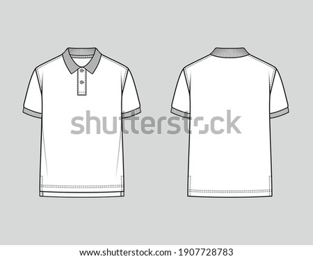 Polo shirt with ribbed collar and armbands. Classic Fit. Vector illustration. Flat technical drawing. Mockup template.	
