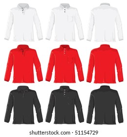 Polo shirt set with long sleeves. Without gradients, great for printing. Easy to handle. Vector.