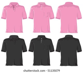 Polo shirt set. Without gradients, great for printing. Pink & black. Vector.