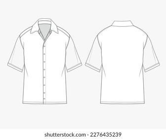 Polo Shirt Short Sleeve Collared Flat Technical Drawing Illustration Blank Mock-up Template for Design and Tech Packs CAD Technical Sketch